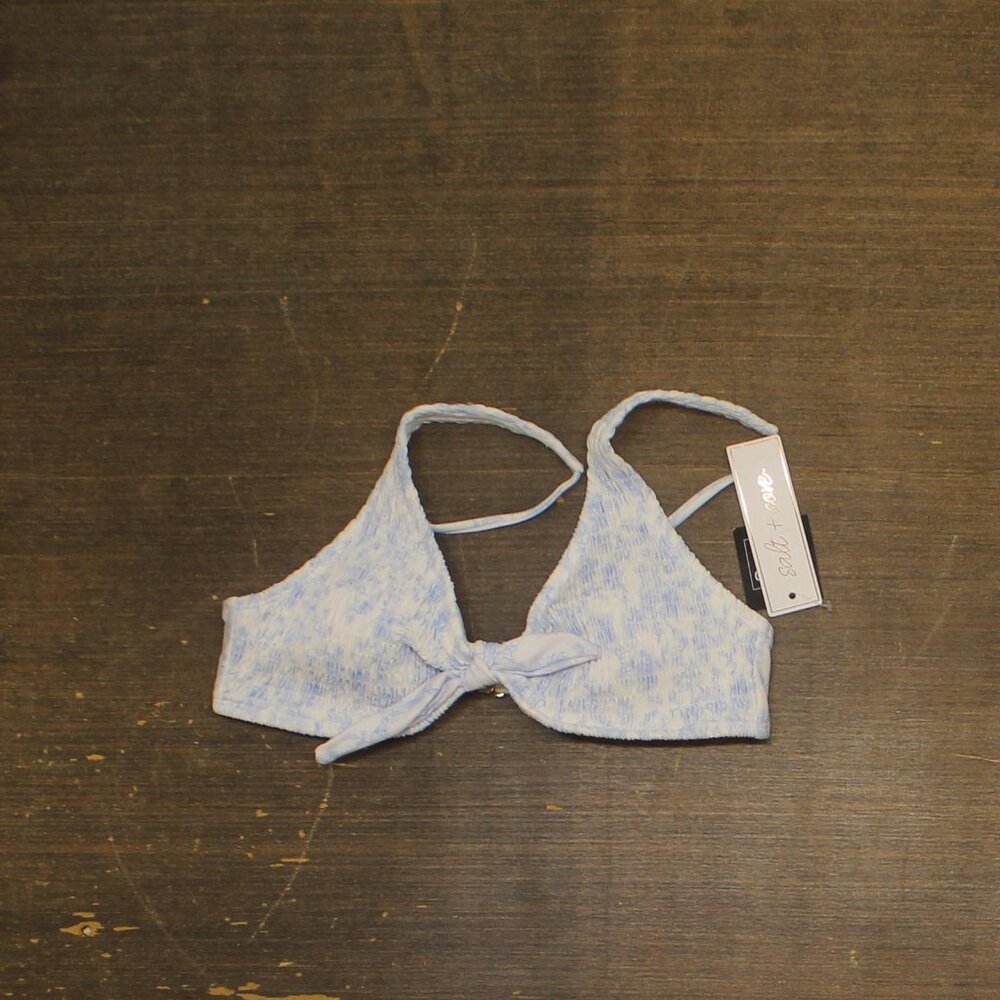 Salt + Cove Juniors Smocked Tie-Front Bikini Swim Top Cornflower Blue M